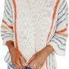 51Jm0PBRb-L._AC Womens 2024 Cute Spring Summer Color Block Striped Lightweight Comfy Cable Knit Beach Boho Clothes Pullover Sweaters