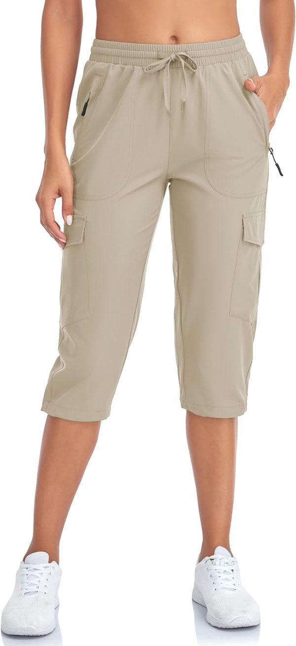Women's Hiking Cargo Capri Pants Lightweight Quick Dry Joggers Outdoor Casual Travel Capris with Zipper Pockets
