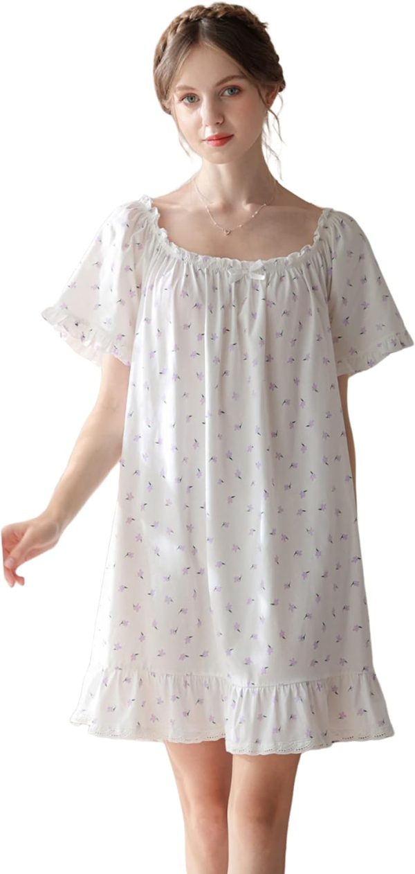 610lVcwQqGL._AC_SL1500 Women's Cotton Nightgowns Vintage Lightweight Gown Sets Short Sleeve Princess Nightdress