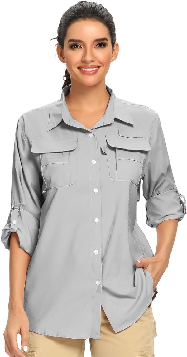 Women's UPF 50 Long Sleeve UV Sun Protection Safari Shirts Outdoor Quick Dry Fishing Hiking Travel Shirts