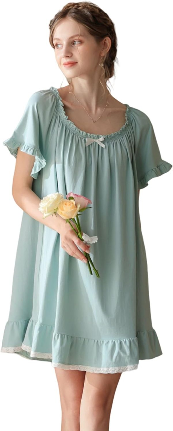 61EqP_Oah3L._AC_SL1500 Women's Cotton Nightgowns Vintage Lightweight Gown Sets Short Sleeve Princess Nightdress