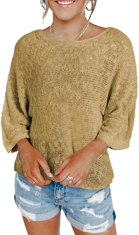 61O4PxujYBL._AC Womens 2024 Cute Spring Summer Color Block Striped Lightweight Comfy Cable Knit Beach Boho Clothes Pullover Sweaters