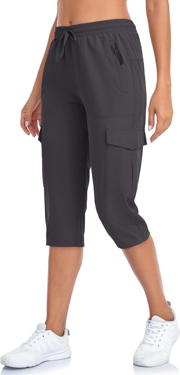 Women's Hiking Cargo Capri Pants Lightweight Quick Dry Joggers Outdoor Casual Travel Capris with Zipper Pockets