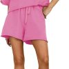Women's 2 Piece Outfits Lounge Sets Crew Neck Short Sleeve Pullover Tops High Waisted Shorts Tracksuits