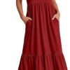 ANRABESS Women's Summer Casual Sleeveless V Neck Swing Dress Fit & Flare Flowy Tiered Maxi Beach Sundress with Pockets