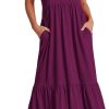 ANRABESS Women's Summer Casual Sleeveless V Neck Swing Dress Fit & Flare Flowy Tiered Maxi Beach Sundress with Pockets