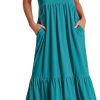 ANRABESS Women's Summer Casual Sleeveless V Neck Swing Dress Fit & Flare Flowy Tiered Maxi Beach Sundress with Pockets