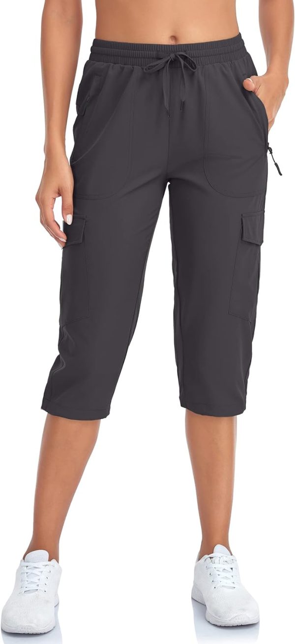 Women's Hiking Cargo Capri Pants Lightweight Quick Dry Joggers Outdoor Casual Travel Capris with Zipper Pockets