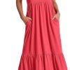 ANRABESS Women's Summer Casual Sleeveless V Neck Swing Dress Fit & Flare Flowy Tiered Maxi Beach Sundress with Pockets