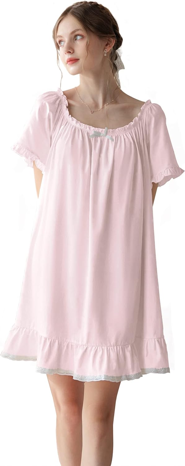 61xwlOpJiVL._AC_SL1500 Women's Cotton Nightgowns Vintage Lightweight Gown Sets Short Sleeve Princess Nightdress
