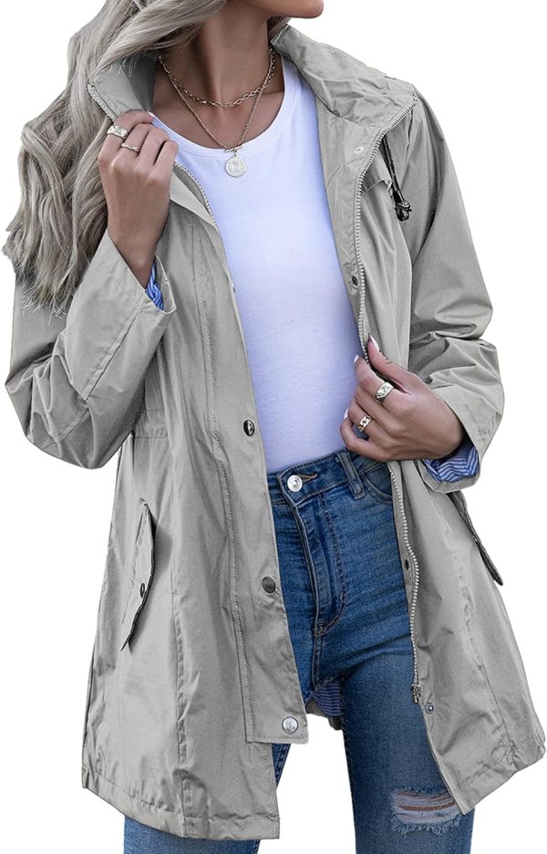 Rain Jacket Women Striped Lined Hooded Lightweight Raincoat Outdoor Waterproof Windbreaker
