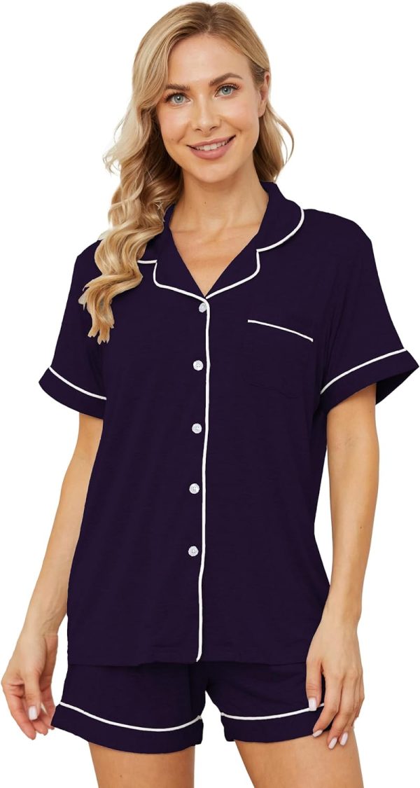 717jBdKySdL._AC_SL1500 Womens Pajama Sets Short Sleeve Sleepwear Soft Button Down Nightwear Lounge Pj Set XS-XXL