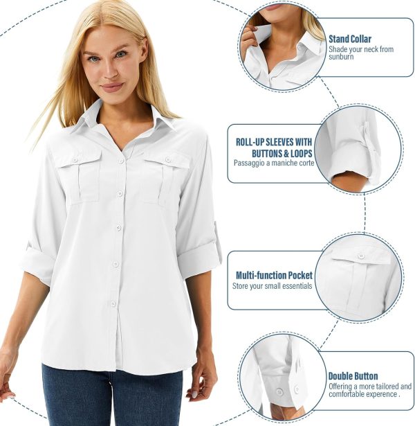 Women's UPF 50 Long Sleeve UV Sun Protection Safari Shirts Outdoor Quick Dry Fishing Hiking Travel Shirts