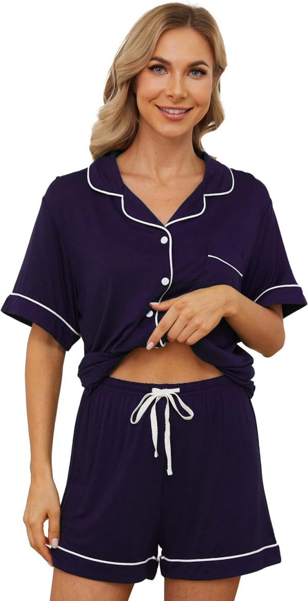 71F0YBI-vqL._AC_SL1500 Womens Pajama Sets Short Sleeve Sleepwear Soft Button Down Nightwear Lounge Pj Set XS-XXL