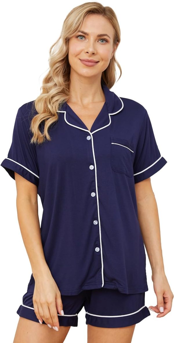 71GNbMoBTiL._AC_SL1500 Womens Pajama Sets Short Sleeve Sleepwear Soft Button Down Nightwear Lounge Pj Set XS-XXL
