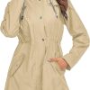 Rain Jacket Women Striped Lined Hooded Lightweight Raincoat Outdoor Waterproof Windbreaker
