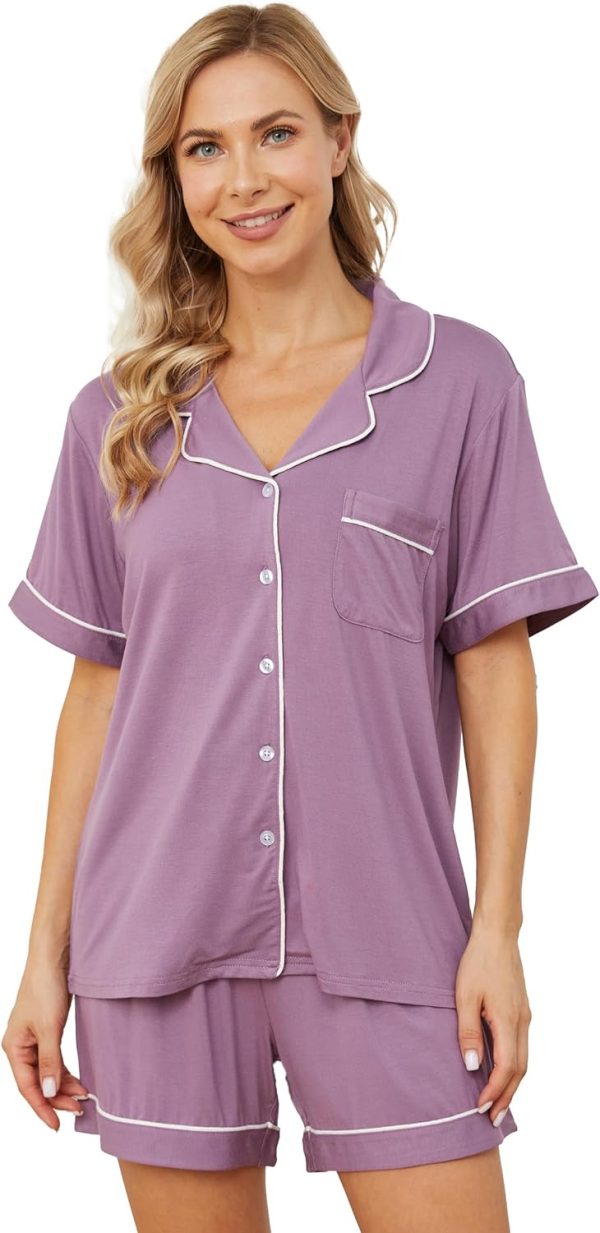 71Pmj8PMoLL._AC_SL1500 Womens Pajama Sets Short Sleeve Sleepwear Soft Button Down Nightwear Lounge Pj Set XS-XXL