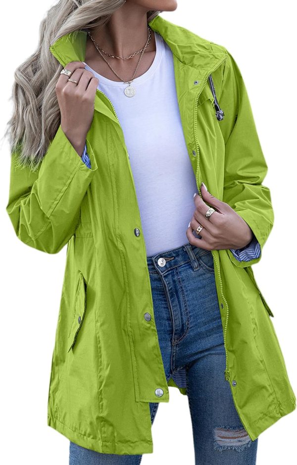 Rain Jacket Women Striped Lined Hooded Lightweight Raincoat Outdoor Waterproof Windbreaker