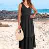ANRABESS Women's Summer Casual Sleeveless V Neck Swing Dress Fit & Flare Flowy Tiered Maxi Beach Sundress with Pockets
