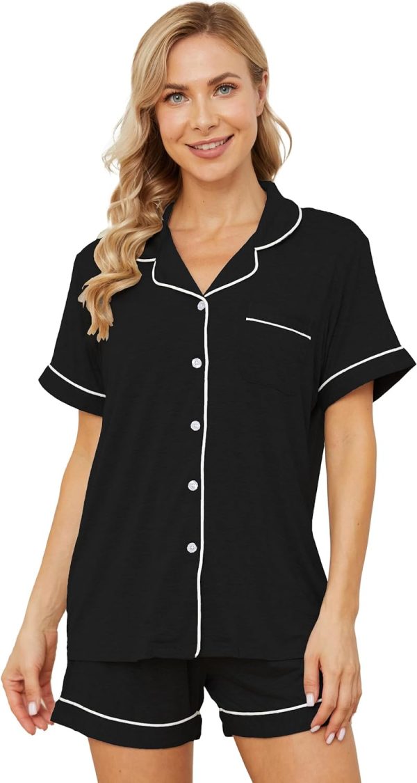 71ZZh7_SsaL._AC_SL1500 Womens Pajama Sets Short Sleeve Sleepwear Soft Button Down Nightwear Lounge Pj Set XS-XXL