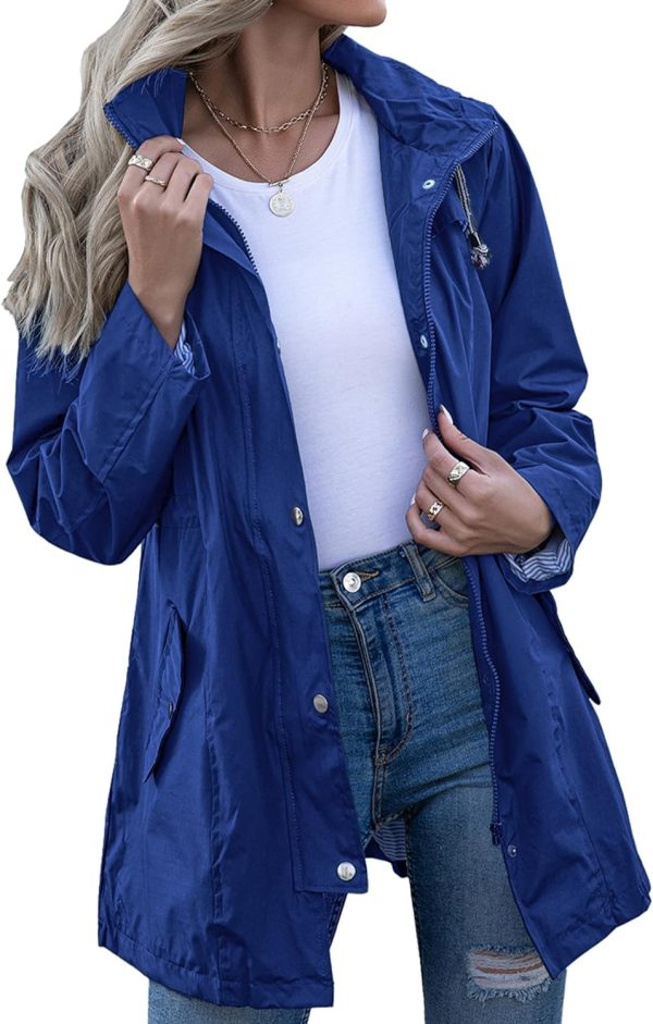 Rain Jacket Women Striped Lined Hooded Lightweight Raincoat Outdoor Waterproof Windbreaker