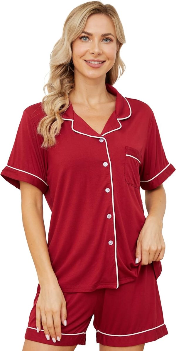 71aNcBVGNVL._AC_SL1500 Womens Pajama Sets Short Sleeve Sleepwear Soft Button Down Nightwear Lounge Pj Set XS-XXL