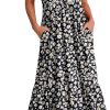 ANRABESS Women's Summer Casual Sleeveless V Neck Swing Dress Fit & Flare Flowy Tiered Maxi Beach Sundress with Pockets