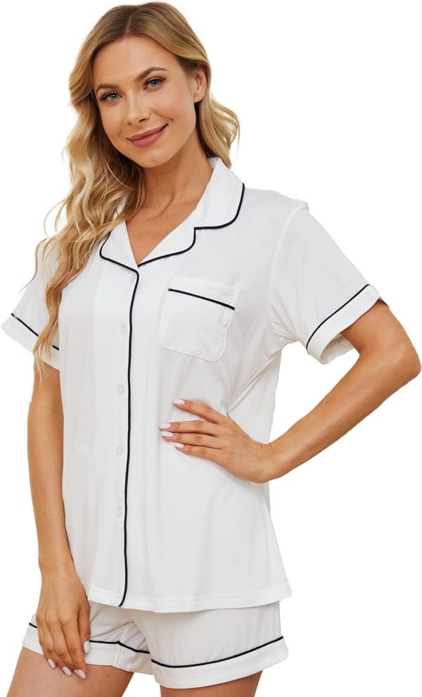 71iRu07u7yL._AC_SL1500 Womens Pajama Sets Short Sleeve Sleepwear Soft Button Down Nightwear Lounge Pj Set XS-XXL