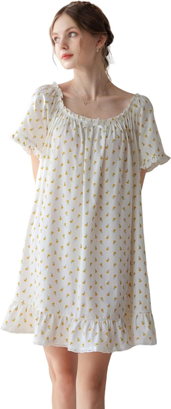 71k3LpKLtAL._AC_SL1500 Women's Cotton Nightgowns Vintage Lightweight Gown Sets Short Sleeve Princess Nightdress