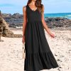 ANRABESS Women's Summer Casual Sleeveless V Neck Swing Dress Fit & Flare Flowy Tiered Maxi Beach Sundress with Pockets