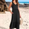 ANRABESS Women's Summer Casual Sleeveless V Neck Swing Dress Fit & Flare Flowy Tiered Maxi Beach Sundress with Pockets