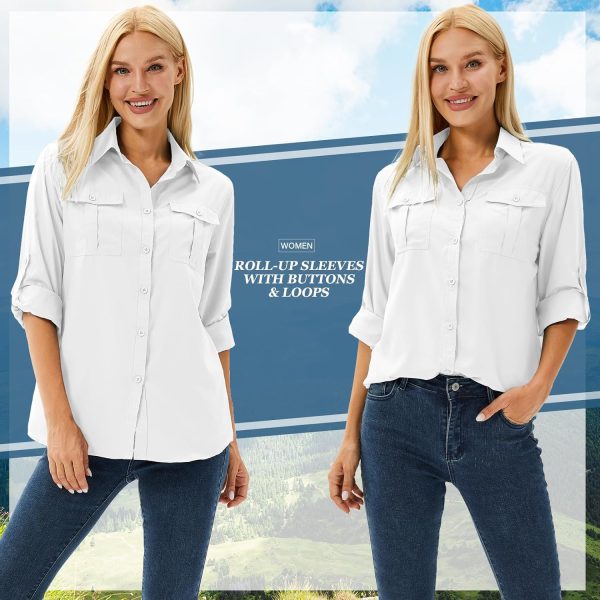 Women's UPF 50 Long Sleeve UV Sun Protection Safari Shirts Outdoor Quick Dry Fishing Hiking Travel Shirts