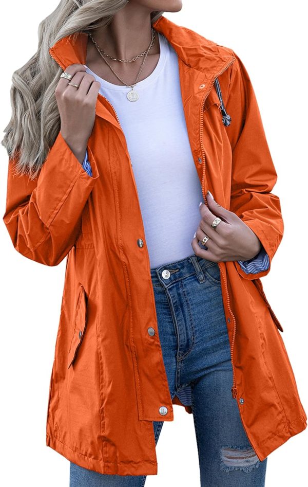 Rain Jacket Women Striped Lined Hooded Lightweight Raincoat Outdoor Waterproof Windbreaker