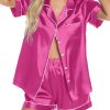 Womens Silk Satin Pajamas Set Button Down Pj Sets Short Sleeve Sleepwear Set S-XXl