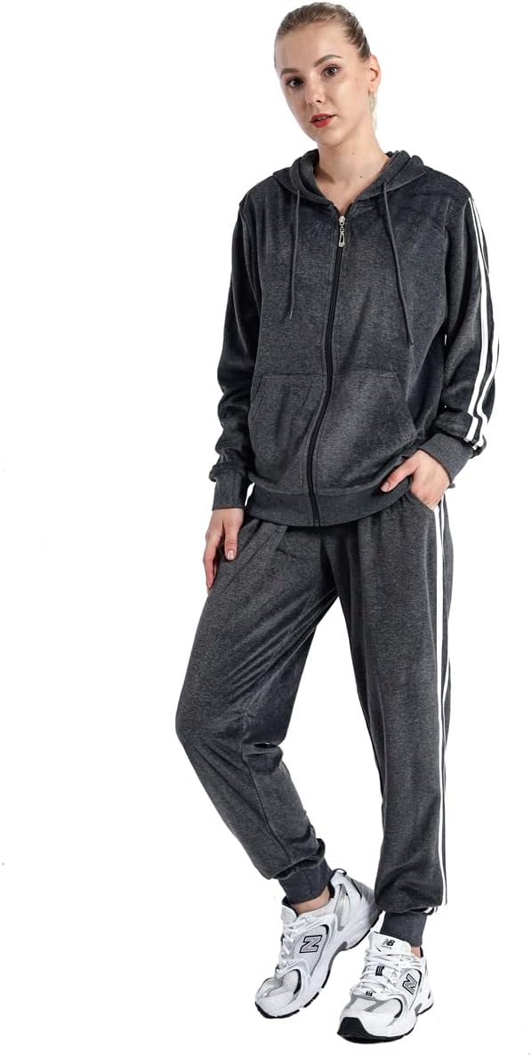 517sbSbAJXL._AC_SL1200 Womens Jogging Suits Sets Running Velour Outfit Zipper Warm Up 2 Pieces Hoodie and Pant Tracksuit