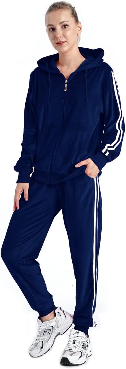 518fvGWECJL._AC_SL1200 Womens Jogging Suits Sets Running Velour Outfit Zipper Warm Up 2 Pieces Hoodie and Pant Tracksuit