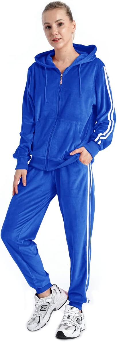 51QQJm462jL._AC_SL1200 Womens Jogging Suits Sets Running Velour Outfit Zipper Warm Up 2 Pieces Hoodie and Pant Tracksuit
