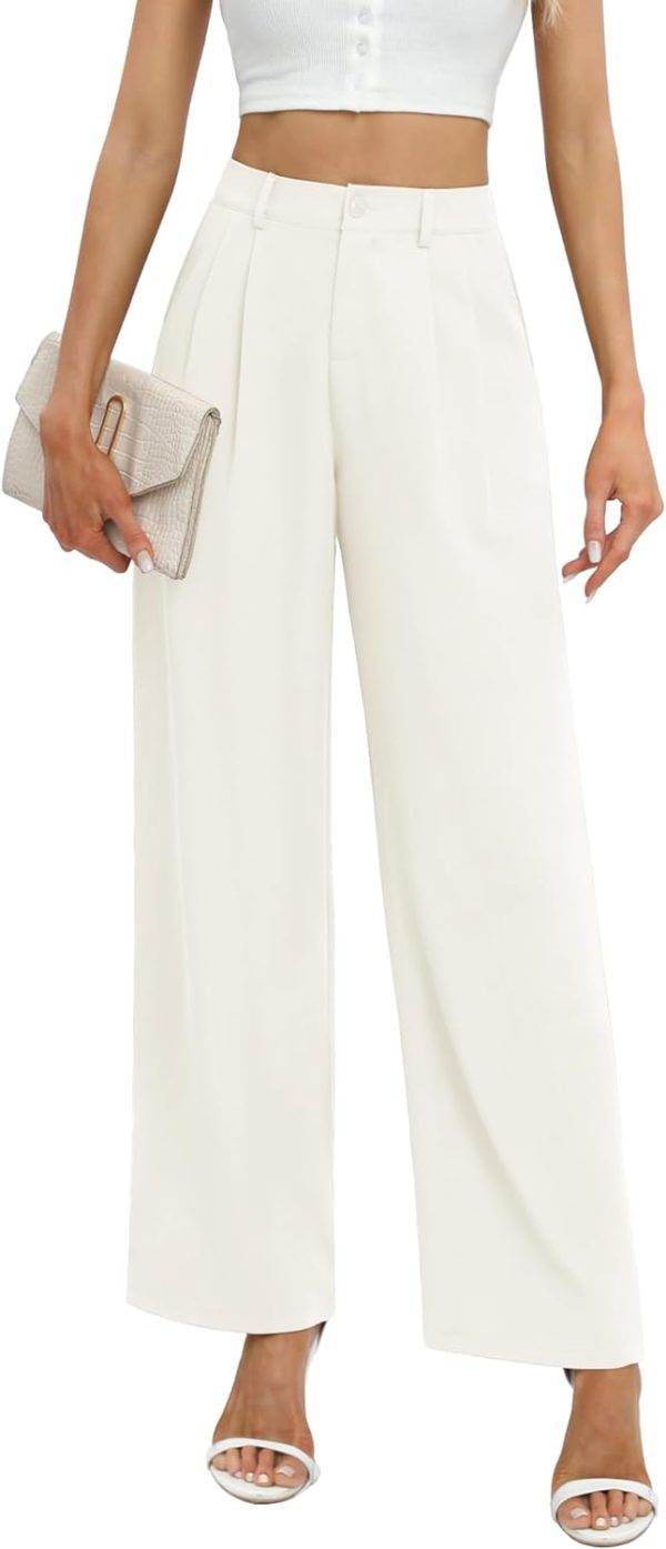 51ROvQMXFXL._AC_SL1500 Women's Business Work Trousers High Waisted Wide Leg Pants Long Straight Suit Pants with Pocket