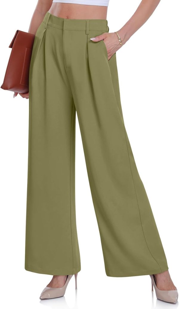 Women's Wide Leg Dress Pants High Elastic Waisted in The Back Business Work Causal Trousers Long Straight Suit Pants