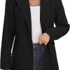 Women Open Front Blazers Long Sleeve Casual OL Office Slim Buttonless Suit Jacket with Pockets