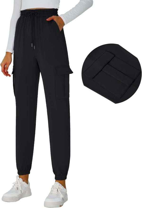 Womens Athletic Pants Knit Cargo Pants Stretchy Hiking Pants Elastic Waist Sweatpants Baggy Soft Joggers