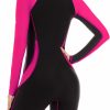 Women Zip Rash Guard Long Sleeve One Piece Splice Swimsuit UPF 50+ Tummy Control Surfing Bathing Suits Boyshort Bottom