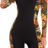 Women Zip Rash Guard Long Sleeve One Piece Splice Swimsuit UPF 50+ Tummy Control Surfing Bathing Suits Boyshort Bottom