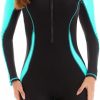 Women Zip Rash Guard Long Sleeve One Piece Splice Swimsuit UPF 50+ Tummy Control Surfing Bathing Suits Boyshort Bottom