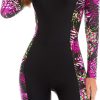 Women Zip Rash Guard Long Sleeve One Piece Splice Swimsuit UPF 50+ Tummy Control Surfing Bathing Suits Boyshort Bottom