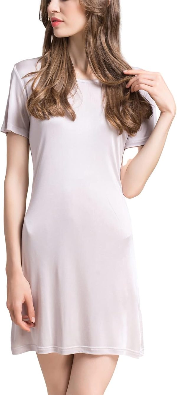 612XCKe0bOL._AC_SL1500 Women's Silk Nightgown Short Sleeve Pure Mulberry Silk Sleepshirt Scoop Neck Nightshirt Sleepwear
