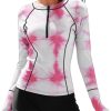 Women Two Piece Rash Guard Long Sleeve Half-Zipper UPF 50 Athletic Surfing Swimsuit