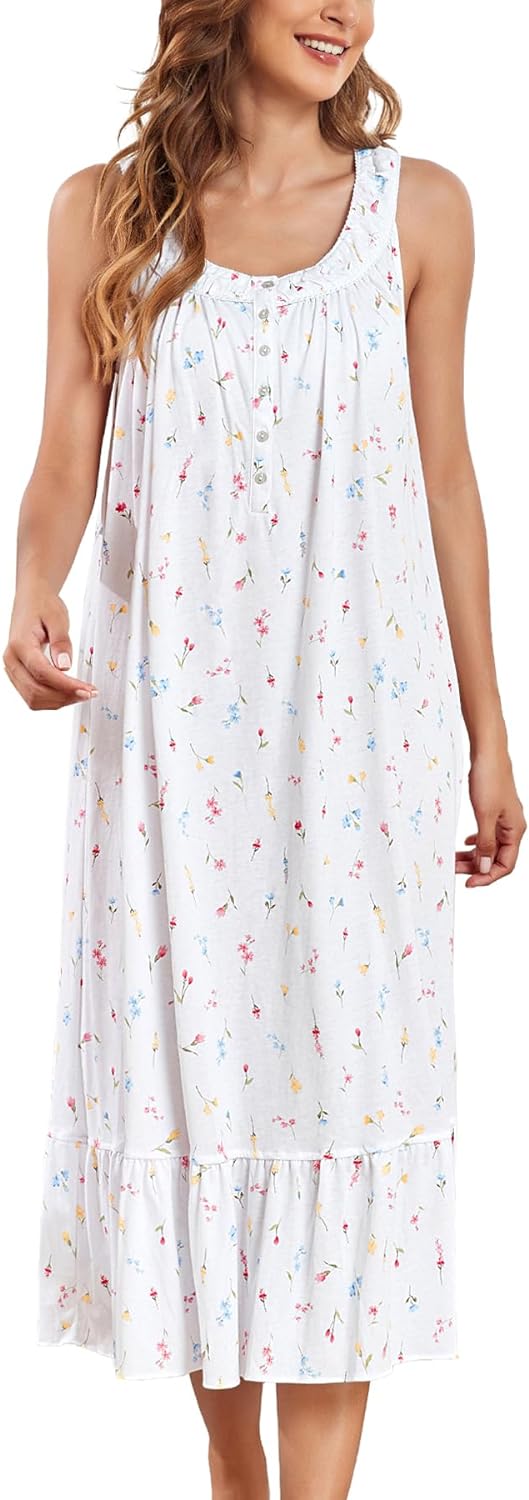 617qTv9qd3L._AC_SL1500 Women's Nightgown Sleeveless Sleepwear Wide Strap Sleep Shirt Pleated Scoopneck Nightshirt