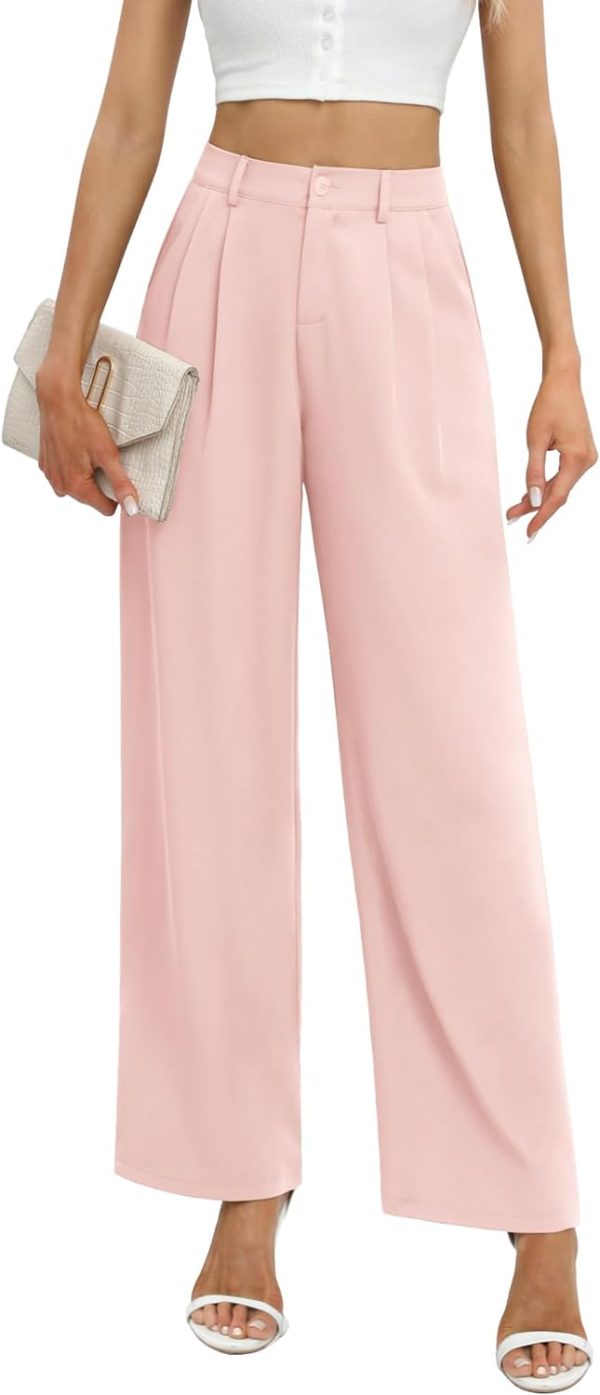 618ctOTk7PL._AC_SL1500 Women's Business Work Trousers High Waisted Wide Leg Pants Long Straight Suit Pants with Pocket