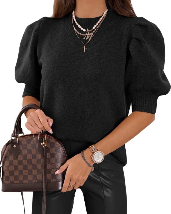 Women's Puff Short Sleeve Sweaters 2024 Fashion Spring Tops Casual Pullover Shirts